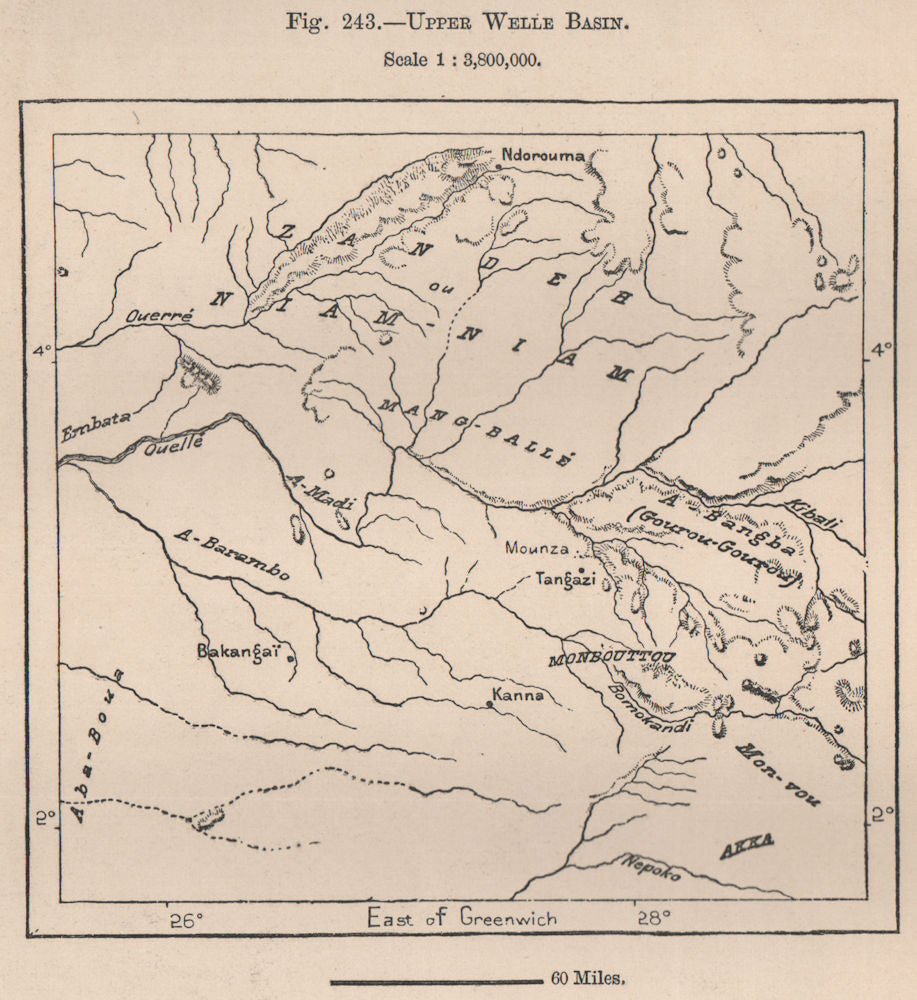 Upper Welle (Uele) river basin. Congo. Congo Basin 1885 old antique map chart